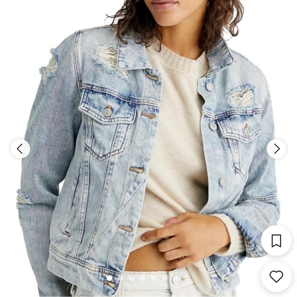 Free People Light Blue Distressed Jean Jacket